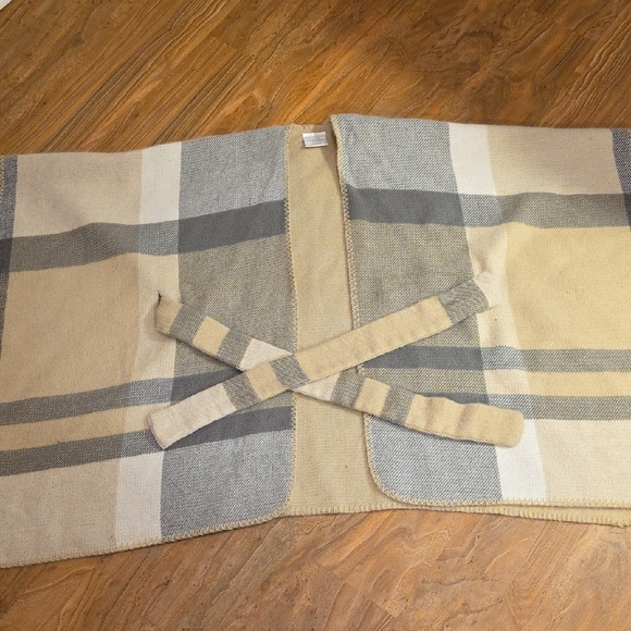 Plaid Beige and Gray Shawl Wrap - Picture 2 of 5